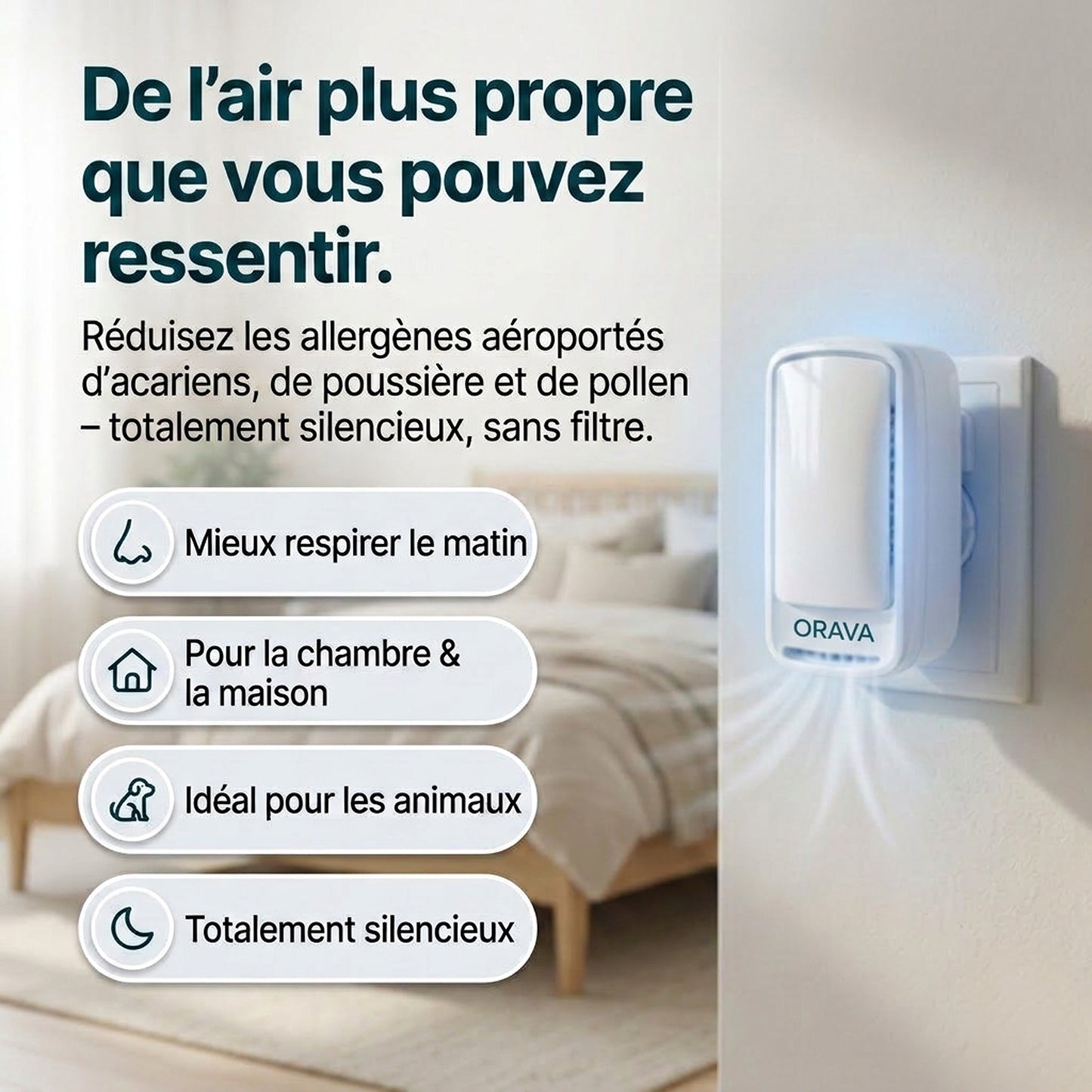 AirZen™ - Purificateur d'air anti-acariens à ions négatifs