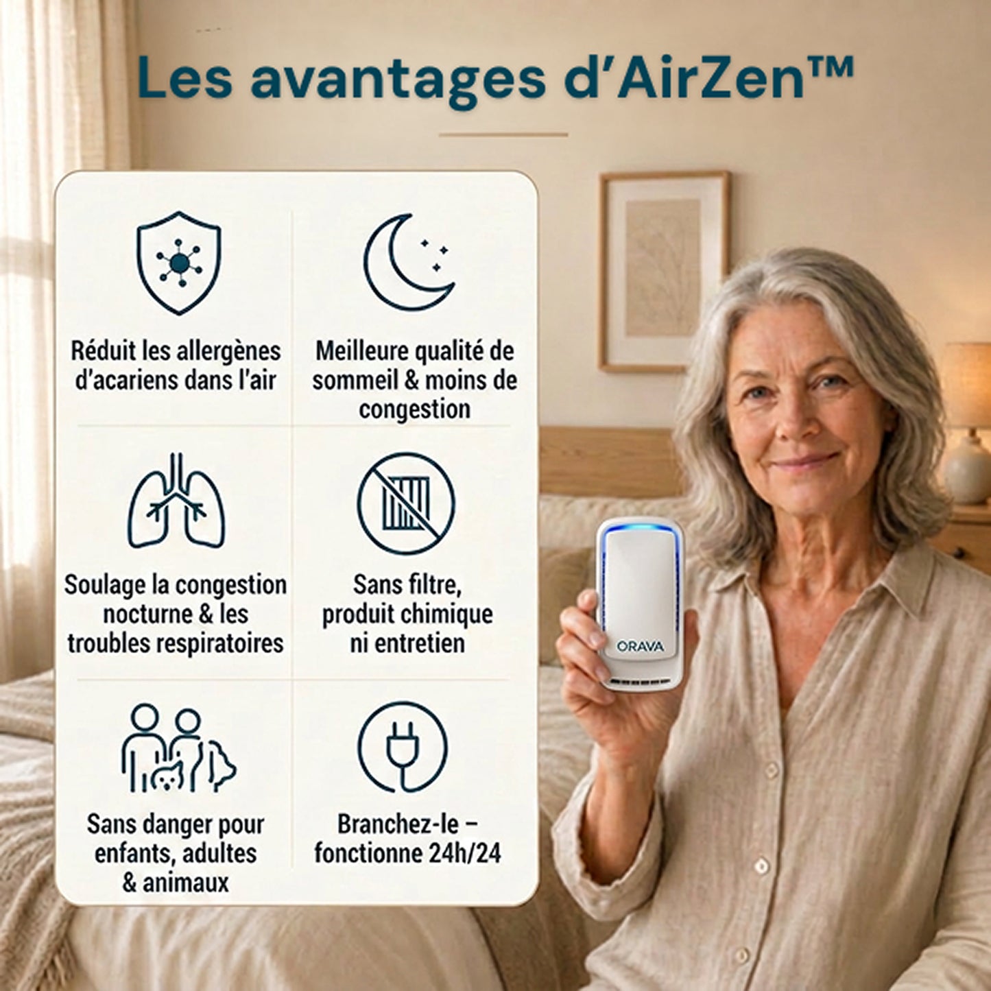 AirZen™ - Purificateur d'air anti-acariens à ions négatifs